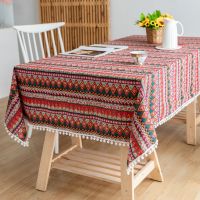 Corinada Bohemian Tablecloth Colorful Geometric Cotton Linen Rectangular Dining Table Cover Ethnic Lace Cloth Kitchen Decor