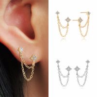 【hot】❏  Huitan New Arrival Ear Studs Tassel Chains Hanging Earrings for Piercing 3 Metal Color Luxury CZ Hot Jewelry