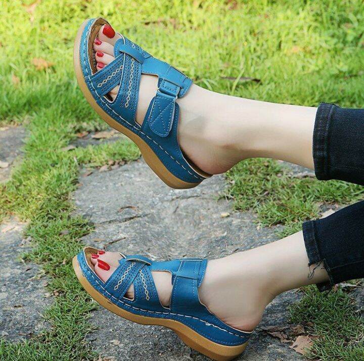 cross-border-womens-shoes-2023-summer-new-one-line-hollow-peep-toe-wedge-velcro-sandals-womens-large-size-womens-shoes