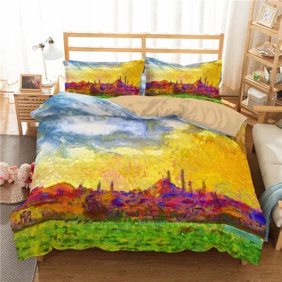 Bedding Set Van Gogh Ink Painting Comforter Cover 23pcs Sun Flower Duvet Cover Pillowcase Boy Room Decoration Bedspread