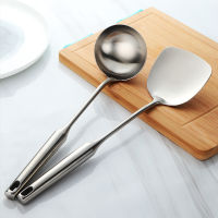 2Pcs Kitchenware Set Stainless Steel Turner and Soup Spoon Porridge Cooking Frying Steak Utensils Golden Kitchen Spatula Ladle