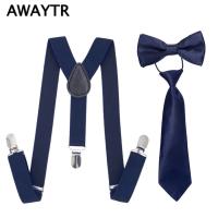 3PCS/Set AWAYTR Kid Navy Suspenders for School Wedding New Fashion Bow ties Neckties Braces Set Adjustable Bretels for Boys Boys Clothing