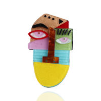 FishSheep New Abstract Face Portrait Acrylic Brooches For Women Men Big Asymmetric Human Face Brooch and Pins Clothing Accessory