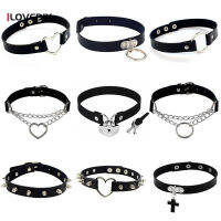 พังก์ร็อคโกธิคหนัง PU หัวใจรอบเข็ม Rivet คอ S Uldded Choker สร้อยคอเครื่องประดับร่างกายของขวัญวันเกิดปาร์ตี้