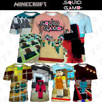 เสื้อเชิ้ตแขนสั้น Minecraft Sandbox เสื้อยืดเด็กเกมแฟชั่นอายุ3-13ปี