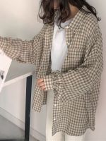 ✶✙✻ Checked Shirt Oversized Blouses Ladies Loose Jacket Korean Female Sleeve Tunic Outwear