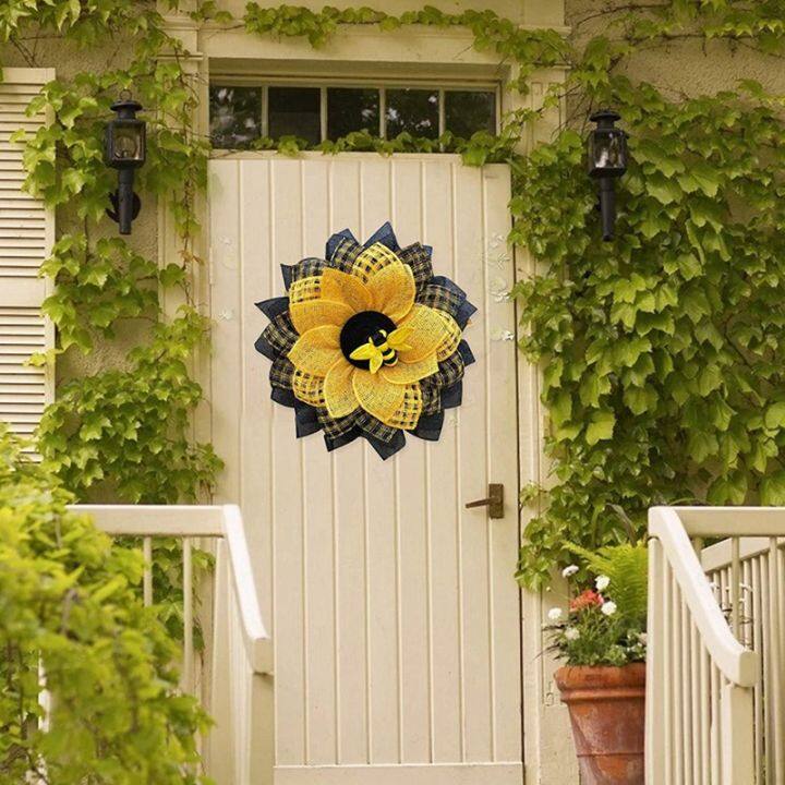 sunflower-hanging-wall-decor-bee-honey-artificial-decorations-bee-wreath-for-front-door