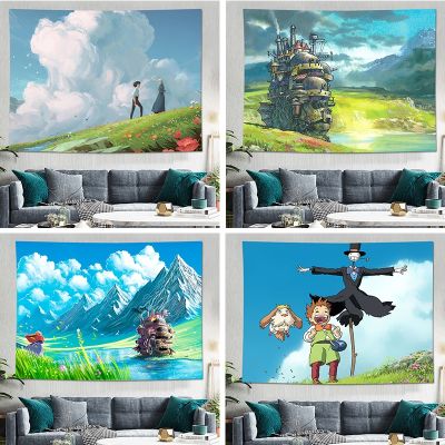 【YF】 Anime Howls Moving Castle Tapestry Wall Hanging Sandy Beach Throw Rug Blanket Camping Travel Mattress Sleeping Pad
