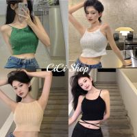 เสื้อยืดผู้หญิง Cicishop(7954/88060)สายเดี่ยวไหมพรม ทรงเว้าหลังมีสายมัดด้านหลัง ใส่แล้วดูแพง ไตล์เกาหลีเซ็กซี่ ทันสมัย