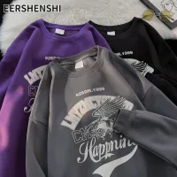 EERSHENSHI เสื้อสเวตเตอร์ผู้ชาย MODE Korea ในสไตล์คอกลมพิมพ์ลายชุดลำลองแขนยาวยอดนิยม