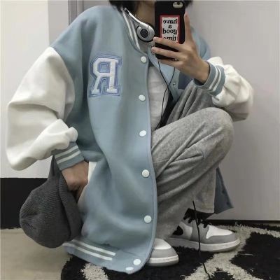 Womens Street Baseball Uniform  New Trend Wild Casual Loose Jackets Spring Students Letter Embroidery American Retro Coat