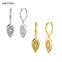 ANDYWEN 925 Sterling Silver 8.5mm Leaf Charms Drop Earring Circles Loops Ring Clips Piercing Zircon CZ Women Luxury Jewelry