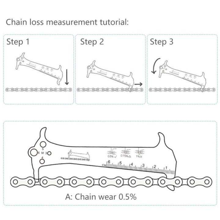 เครื่องวัดความยาวโซ่จักรยานแบบพกพาไม้บรรทัดวัดการสึกหรอโซ่จักรยานตัวแสดงการตรวจสอบสแตนเลสเครื่องมือซ่อมจักรยานได้แม่นยำ