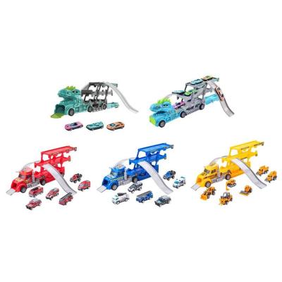 Dinosaur Truck Transformation Car Flexible Track Playset Tyrannosaurus Transport Car Carrier Truck with 3 Catapult Cars Figures for Boys and Girls 3-7 Years proficient