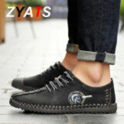 รองเท้าส้นเตี้ยผู้ชายหนัง ZYATS รองเท้าหนังนิ่มรองเท้าโลฟเฟอร์ลำลองขนาดใหญ่38-46สีดำ