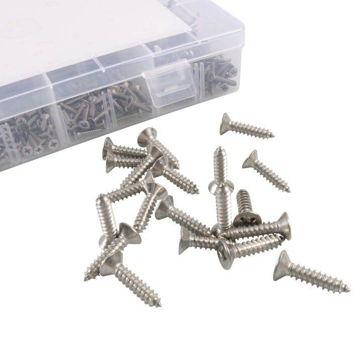 cod-cross-border-hot-620pcs-11-specifications-304-stainless-steel-flat-head-self-tapping-screws-countersunk