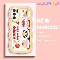 Jjlingji เคสสำหรับ OPPO A16 A16s A54s สุขสันต์วันปีใหม่มาการองขอบคลื่นกันกระแทกแบบใสนิ่มเคสมือถือสร้างสรรค์เคสโปร่งใสลายกล้องถ่ายรูปซิลิกาเจลฝาครอบป้องกัน