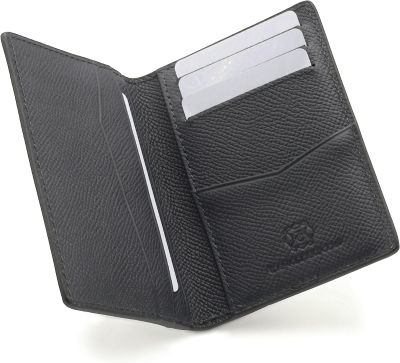 The Tanned Cow Slim Minimalist Wallet for Men Women, Mini Thin Leather Bifold, Front Pocket Credit Card Holder with RFID Blocking, including Gift Box (Black)