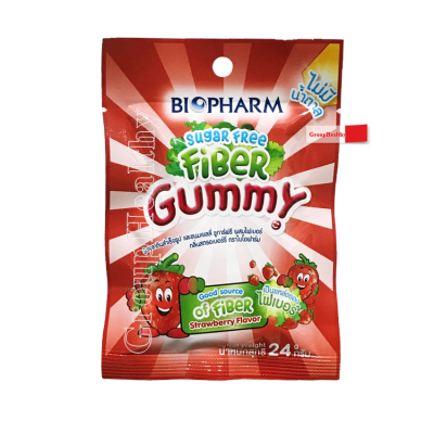 BIOPHARM FIBER GUMMY SUGAR FREE ผลิตภัณฑ์เสริมอาหารรูปแบบขนมวุ้นเจลาติน (ไม่มีน้ำตาล) 24 กรัม/ซอง