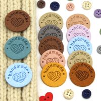 20Pcs Round Leather Tags Heart Yarn Ball Handmade Labels for Hats Hand Made Clothes Tags Sewing Garment Accessories 1inch Stickers Labels