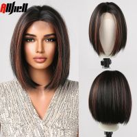 Short Wig Highlight Red Brown Black Straight Hairline Lace Synthetic Wig Middle Part Hair for Women Daily Party High Temperature [ Hot sell ] TOY CENTER