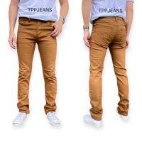 TPPJEANS TW913/3 Cotton Pants กางเกงทรงกระบอกเล็ก สีน้ำตาลทอง ผ้ายืด สวมใส่สบาย เป้าซิป ป้ายหนังแท้ Size 28-36 รับชำระปลายทาง