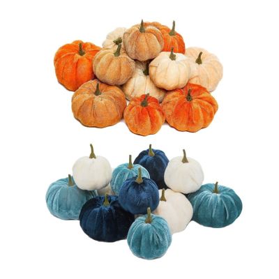 ㍿﹍ 12pcs Artificial Pumpkin Velvet Plush Material Soft Fake Pumpkin Autumn Harvest Thanksgiving Halloween Decoration