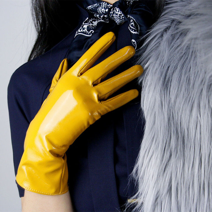 ถุงมือยางยาว-shine-leather-faux-patent-pu-28-70cm-opera-mustard-yellow
