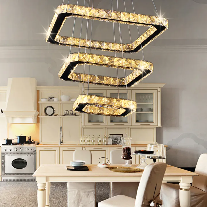 3 Layers Modern Crystal Chandeliers Led, Layered Square Modern Led Chandelier Lights
