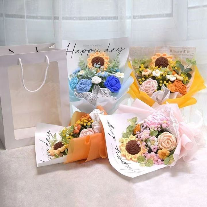 ช่อดอกไม้ทำด้วยมือเชือกดอกกุหลาบปลอมของขวัญจบการศึกษาวันเกิดวันวาเลนไทน์สำหรับคุณแม่