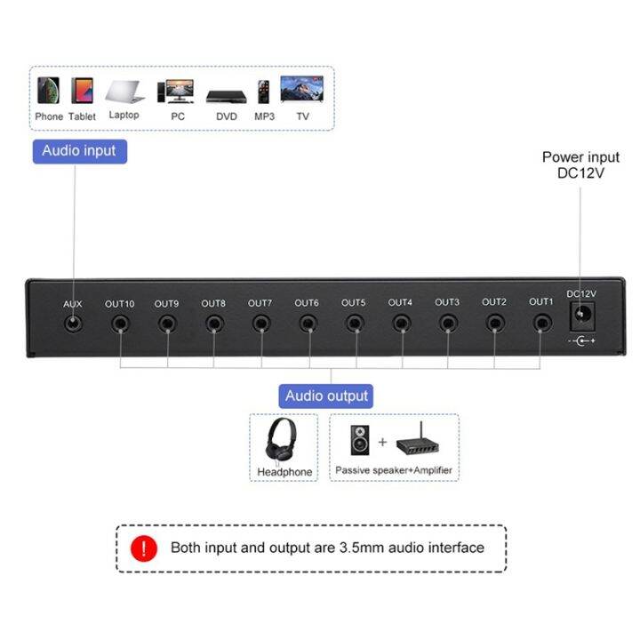 1pcs-au-hp10-10-channel-stereo-headphone-amplifier-black-audio-1input-10-output-preamplifier-independent-control-njm4556a-dc12-24v