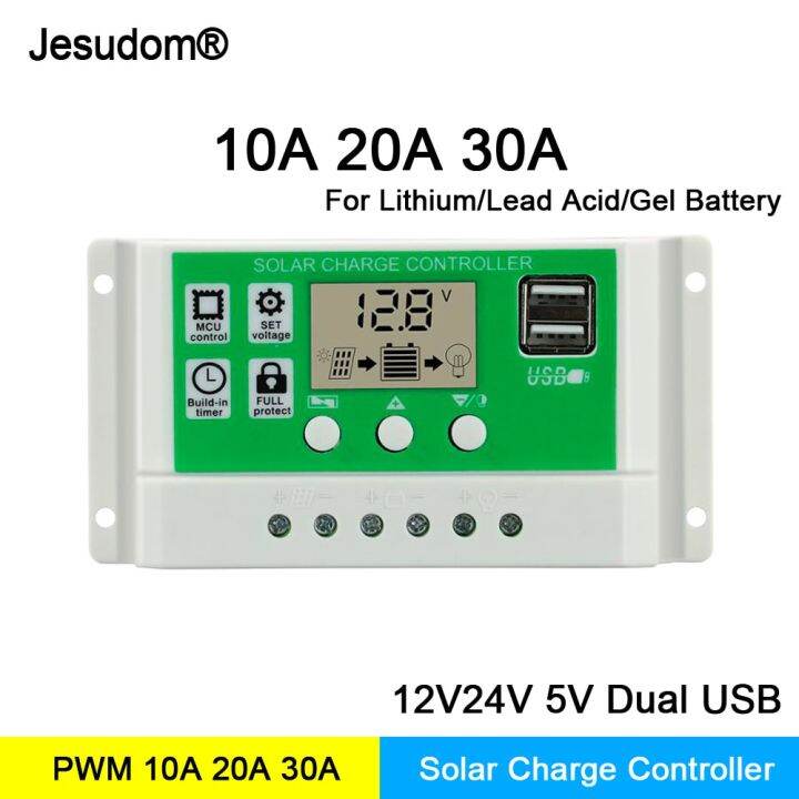 PWM Solar Charge Controller 10A 20A 30A 12V 24V PV Regulator With LCD ...