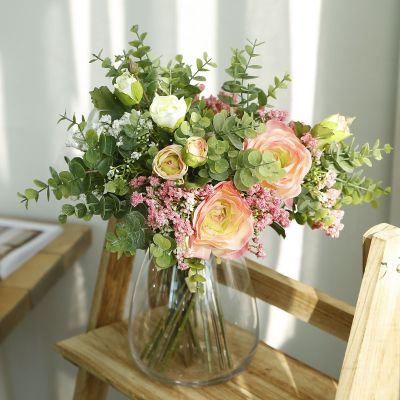 [AYIQ Flower Shop] ประดิษฐ์ Rose Gypsophila Eucalyptus ดอกไม้ DIY งานแต่งงานตกแต่งช่อดอกไม้ถือดอกไม้ตกแต่งบ้านดอกไม้ปลอมถ่ายภาพ