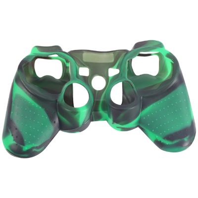 Skin Cover Protective Silicone Case for PS2 PS3 Controller - Dark-Green + Black