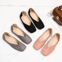 MAY Plus Size 35-44 Fashion Flat Shoes Suede Soft Comfortable Square Slip-on Women Shoes