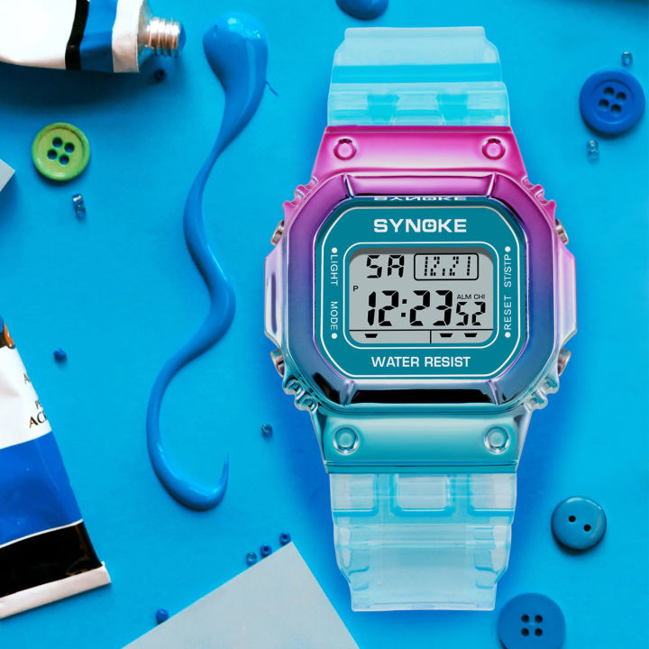 synoke-fashion-girls-women-watches-led-digital-wristwatch-electroplated-case-transparent-strap-colorful-wristwatch-reloj-mujer