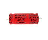 C capaciter คาปาซิเตอร์ คอนเดนเซอร์ BENNIC สีแดง เสียงแหลม ชนิดไม่มีขั้ว ค่า 47µF/100wv ใช้สำหรับเสียงแหลม tweeter (ใช้สำหรับpower ampไม่เกิน100W