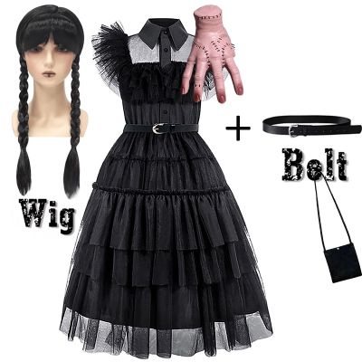 Movie Wednesday Costume for Girls 3-12 T Gothic Styles Wednesday Cosplay Costume for Kids Halloween Carnival Party Black Dresses