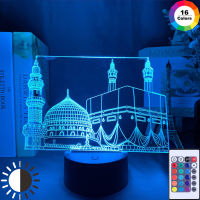 มัสยิดมุสลิม3D โคมไฟกลางคืนสำหรับตกแต่งบ้าน Nightlight The Koran Rgb เปลี่ยนสีอะคริลิค Led Night Light Cool Ramadan Gift