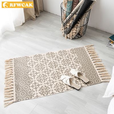 （A SHACK） RFWCAKBohemian ทอมือผ้าฝ้าย LinenTassel ข้างเตียง RugFloor MatRoom ห้องนอนตกแต่งบ้าน