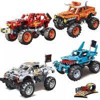 New Technical Pull Back Monster Jam Building Blocks Bigfoot Car Giant Toothed Shark El Toro Loco Bull Truck Bricks Kids Auto Toy Building Sets