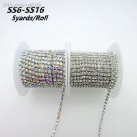 5yards/roll Clear AB glitter crystal glass SS6-SS16(2mm-4mm)Silver Base Cup rhinestone Chain garment sewing trim diy accessories