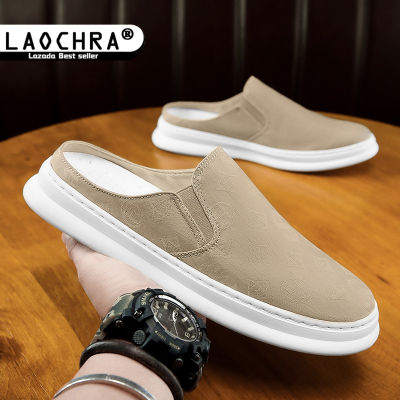 Sepatu Slip On LAOCHRA สำหรับรองเท้าโลฟเฟอร์ผู้ชายรองเท้าเปิดส้นรองเท้าสไตล์เกาหลีชายรองเท้าหนังนิ่มสำหรับขับรถแฟชั่นรองเท้า Espadrille รองเท้ามูลส์