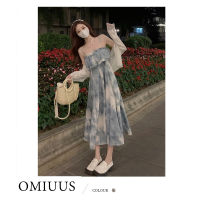 [OMIUUS] ความยาวปานกลางทรงเอแต่งระบายย้อมสีทรงเอชุดเดรสบางสำหรับสตรีใหม่ฤดูร้อน2023