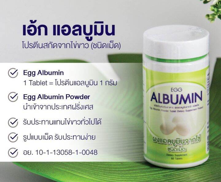 EGG ALBUMIN ผงแอลบูมีนจากไข่ขาว ชนิดเม็ด 60 เม็ด 1 ขวด | Lazada.co.th