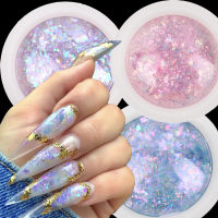 WOOLOVE Holographic เลื่อมผงตกแต่งเล็บ Chrome Glitter Aurora Mermaid อุปกรณ์เสริมเล็บเล็บตกแต่ง