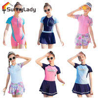 SunnyLady เสื้อแขนสั้นสำหรับเด็กหญิงเด็กระบายอากาศที่สะดวกสบายชุดว่ายน้ำน้ำหนักเบา,ชุดว่ายน้ำชิ้นเดียวชุดป้องกันการผดผื่น