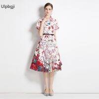 Summer New European Goods Affordable Luxury Fashion Elegant Jungle Bird Positioning Printed Waist-Controlled Dress