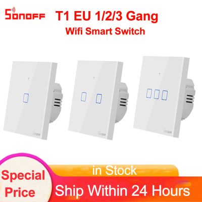 Sonoff TX T1 EU 1 2 3 Gang Wifi/433/RF Switch Smart Home Automation Module Wall Touch LED Light Timer Switch Work with Alexa