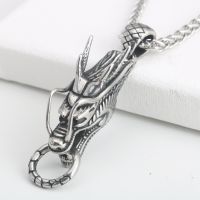 [COD] steel ethnic style retro keel chain zodiac dragon head pendant titanium men and women necklace long sweater